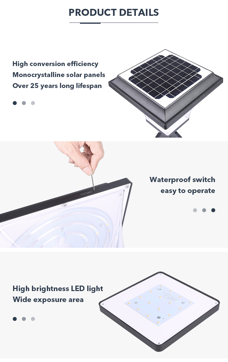Intelligent Solar Pillar Light IP65 Water Resistant Multipurpose