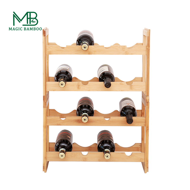 Direct Natural Bamboo Color Non-folding Wine Rack with 4 Layers and 16 Bottle Capacity