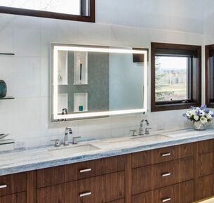 Wood Framed Bathroom Backlit Full Length Mirror With LED Concealed Light And Clock