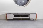White 85 Inch TV Stand Stone Top Two Doors Media Console