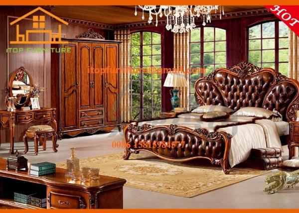 Buy cheap Princess elegant oversized french antique leather bedroom furniture sets online from wholesalers