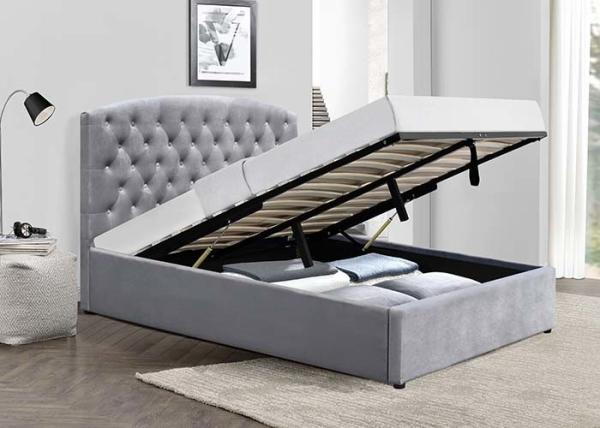 Buy cheap Slatted Gas Lift Storage Bed Double King Size Unadjustable Fabric Upholstered Sleigh Bed from wholesalers