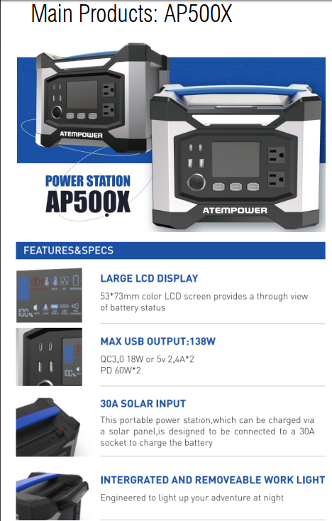 518Wh USB Type C DC AC 1554Wh Lithium Battery Bank Portable Power Station for Outdoor Camping Fishing Home Backup