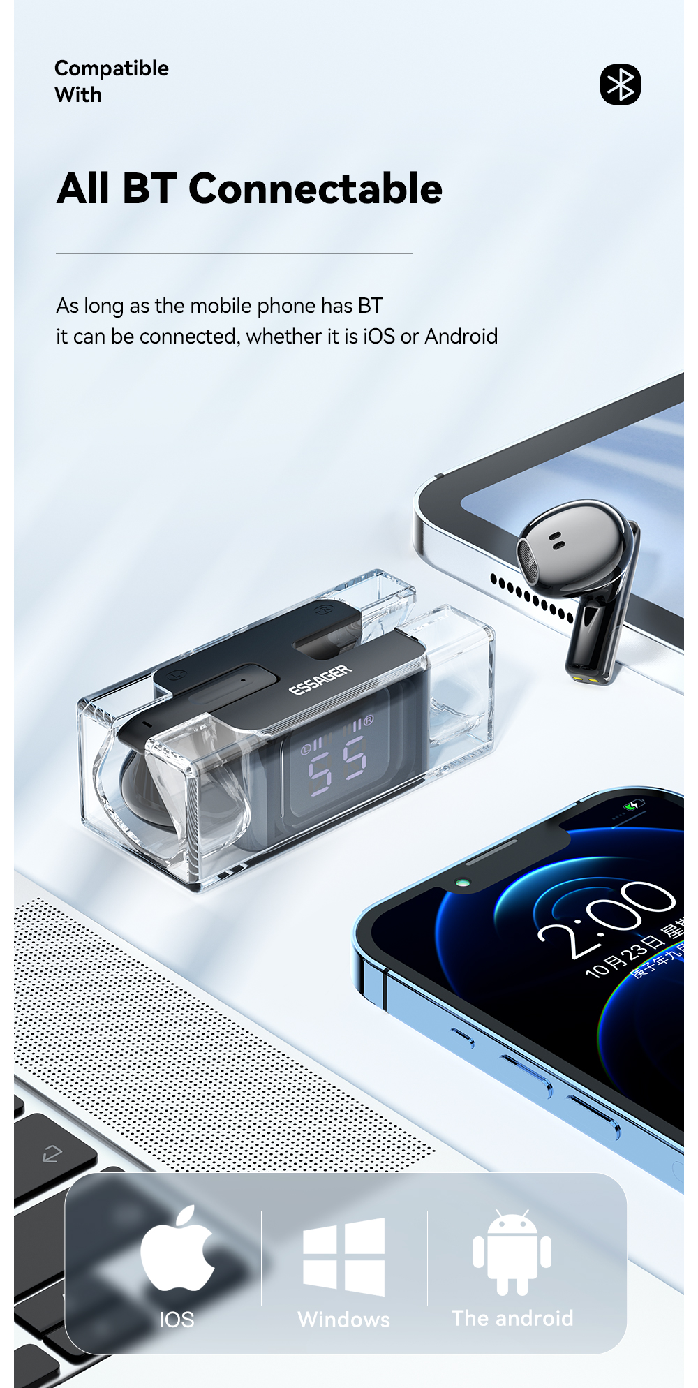E90 TWS Bluetooth Headset Wireless BT Headphone Earphone For Android Ap Playback Devices