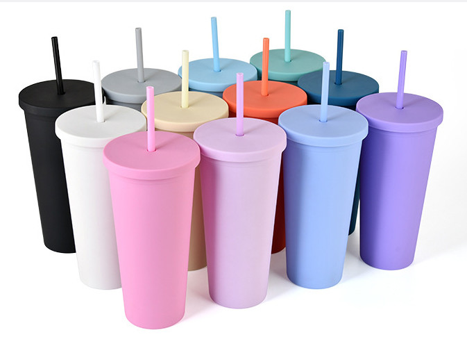 450ml 650ml 22oz Plastic Travel Tumbler With Straw And Lid 6 Vibrant Colors Reusable Plastic Coffee Tumbler Eco Friendly Customized Acceptable