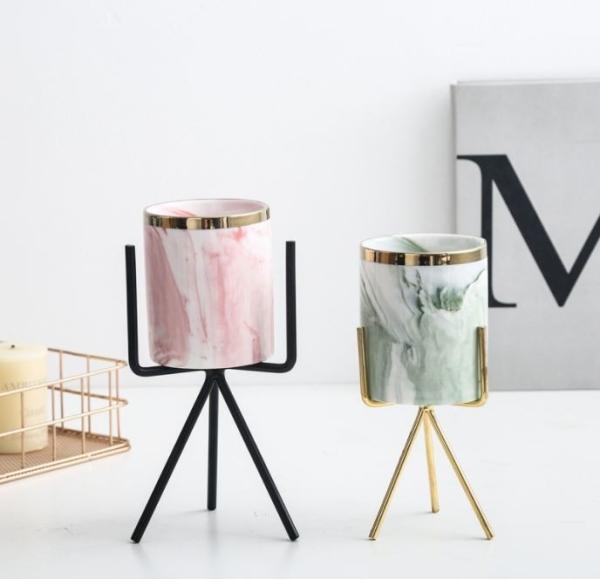 Buy cheap Nordic Style Creative Home Marble Ceramic Flower Pot with Iron Stand from wholesalers