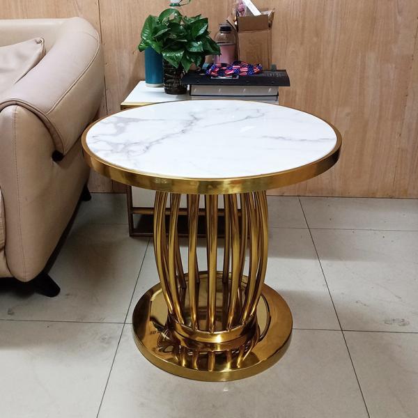 Buy cheap Marble Table Top Sofa Side Table Stainless Steel Edge Circle End Table from wholesalers