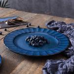 Blue Decor Embossed Colored Porcelain Dinnerware Odorless Ceramic Dish Set