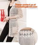 Cardigan Women casual Sweet gray black Crochet Knitted Blouse Long-sleeve Tops