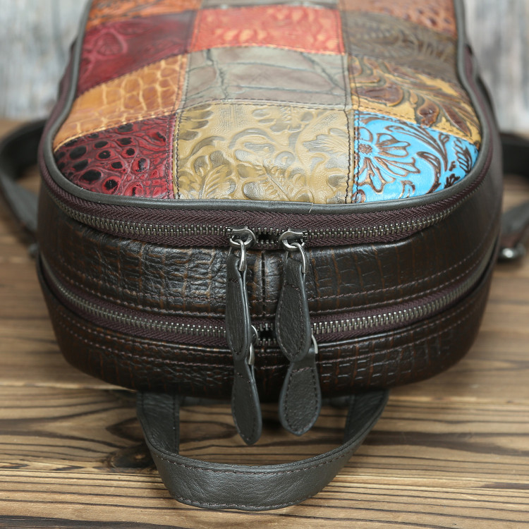Waterproof Handmade Splicing Mini Small Genuine Leather Backpack Womens