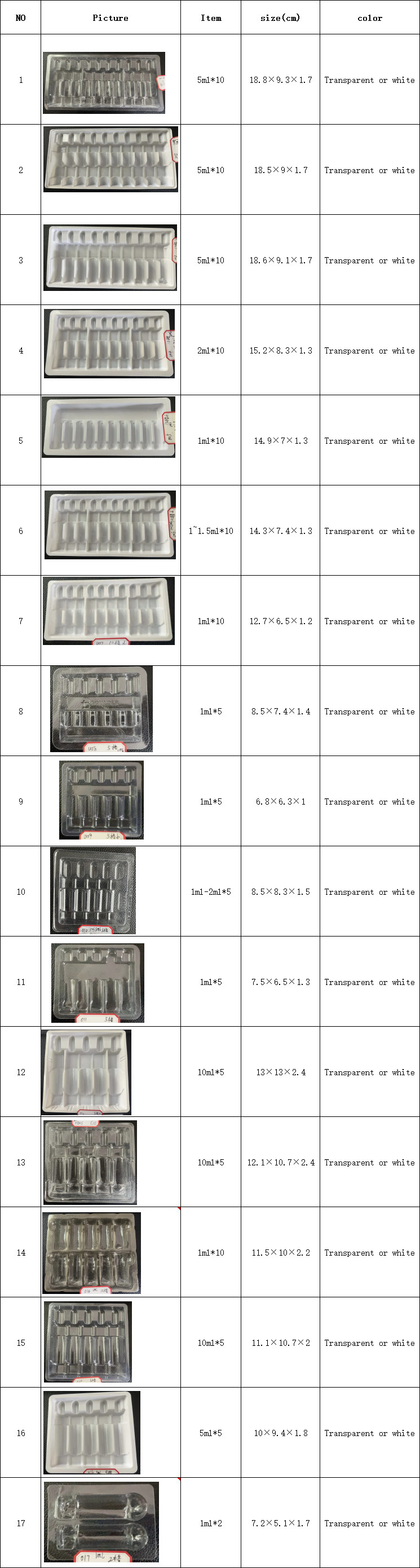 PET ampoule tray water injection ampoule tray customization