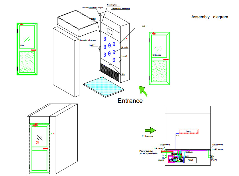 Single Blowing Personal Cleanroom Air Shower For One Person White Powder Coated Steel