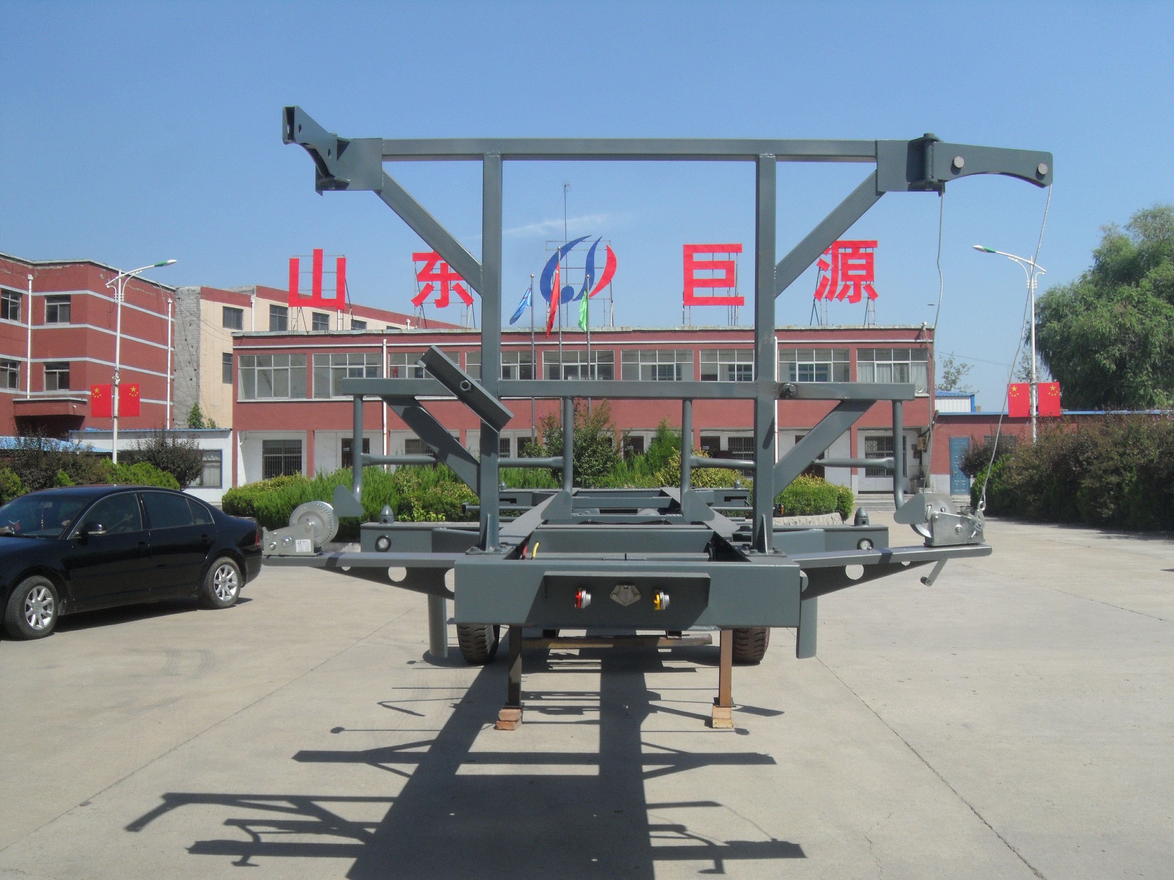 Madagascar Flatbed 3 Axles Container Shipping Tandem Skeleton Semi Trailer for Truck