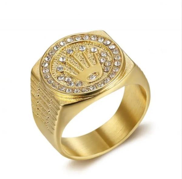 Buy cheap Crown 18K Gold Plated Ring Square Unisex Hand White Crystal Couple Ring from wholesalers