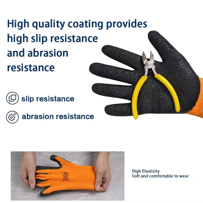 Professional Work And Protection Latex Coated Crinkle Safety Glove Comfortable Wear Gardening Gloves For Construction