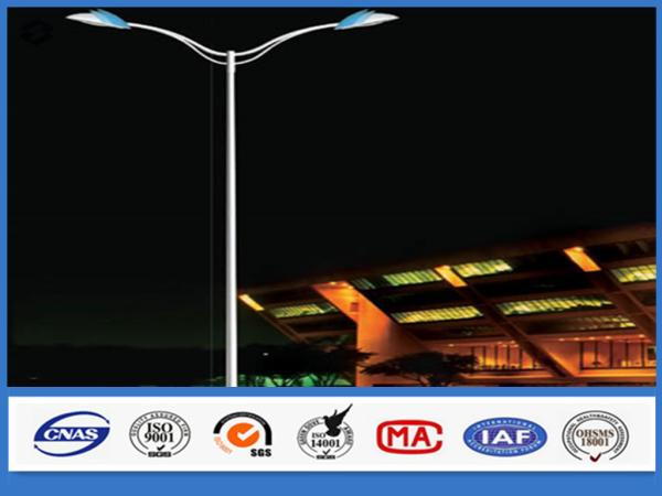 2 Arms Conical galvanized steel BS729 flood light pole , easy maintenance