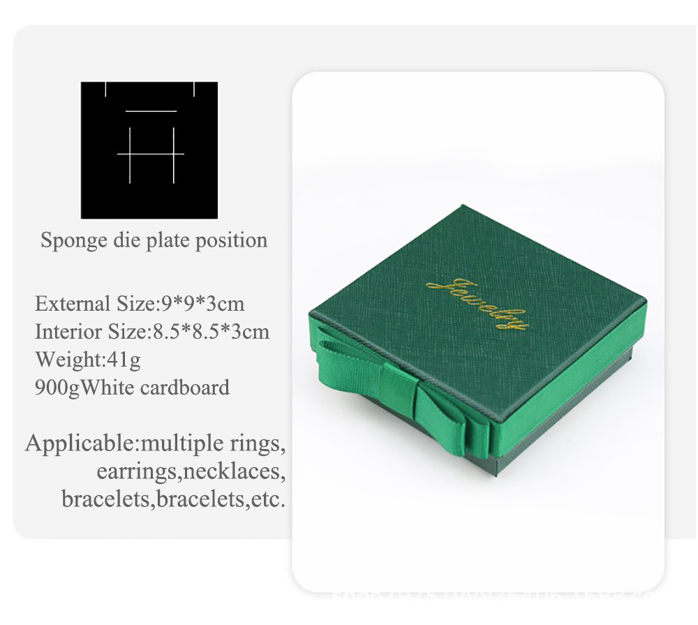 Dark Green Paper Jewelry Box 5x5x3cm Bowknot Ring Packaging Box