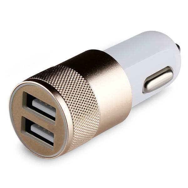 Buy cheap 5V2.1A knurling dual USB car charger for mobile phone metal rings type from wholesalers