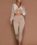 Solid Color Zipper Velvet Tracksuit Set Womens Sport Tracksuits Anti Bacterial