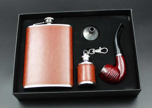Buy cheap Portable Kitchen Household Items 9 Oz Leather Hip Flask Business Gift Pipe Set from wholesalers