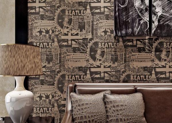 Quality Vintage Style Modern Lounge Wallpaper 0.53*10M , Sitting Room Wallpaper With English Letters for sale