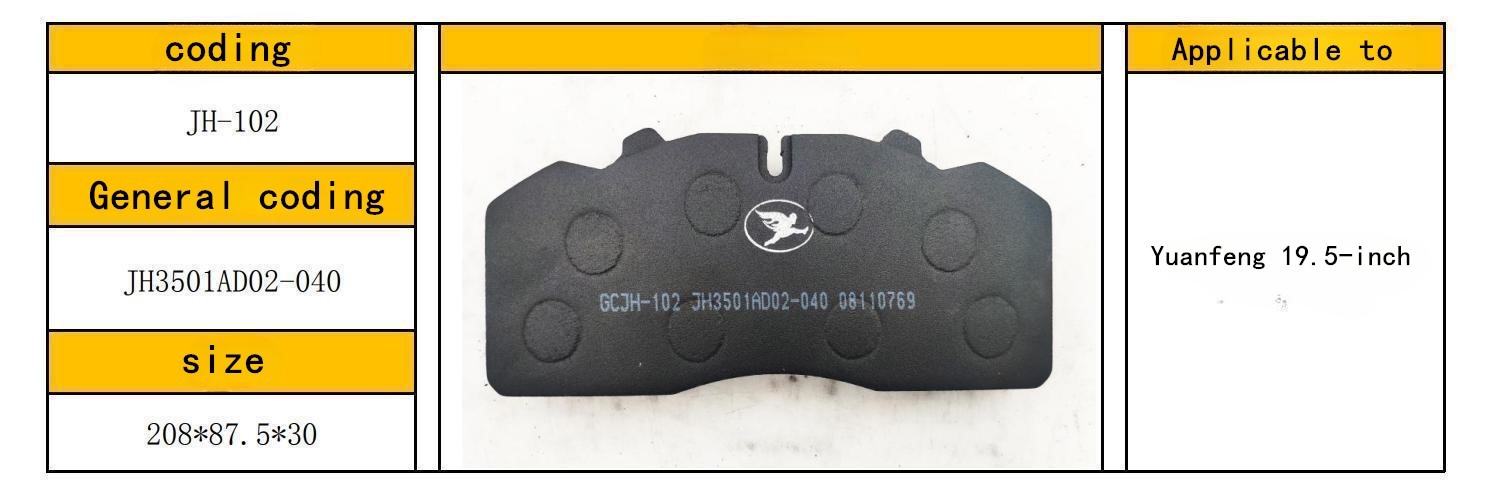 PN JH3501AD02-040 Friction Bus Brake Pads Genuine For Yuanfeng
