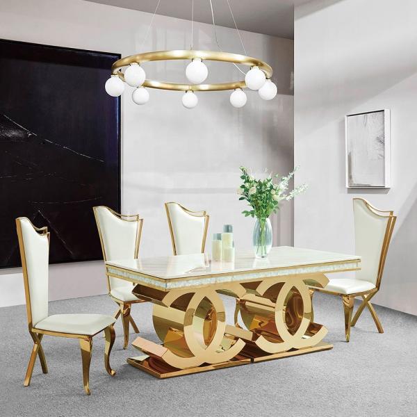 Buy cheap Golden Base 40mm Stainless Steel Dining Table 8 Seater Marble Dining Table from wholesalers