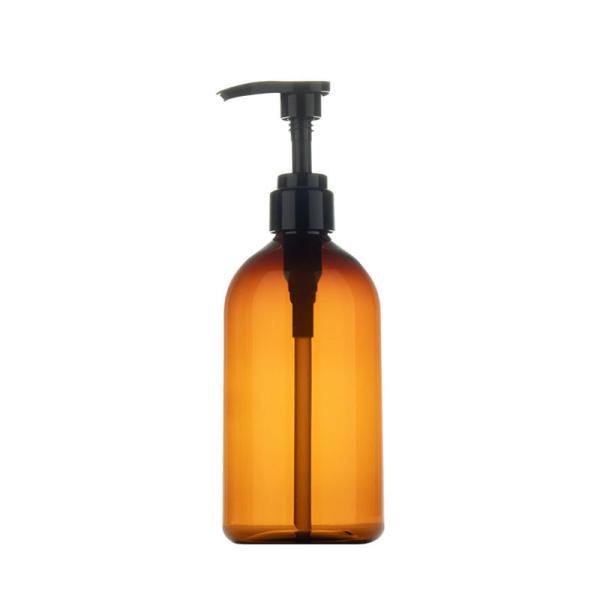 Buy cheap 500ml Amber cylindrical smooth with black pump for shampoo lotion bottle from wholesalers