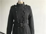 Black Military Coat Ladies Double Breasted Melton Coat With PU Piping TW55641