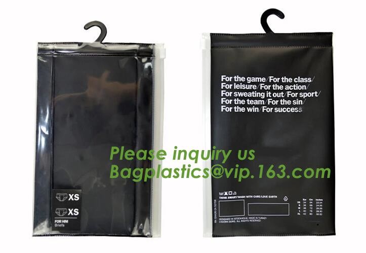 Biodegradable Self Adhesive Zipper Hanger Hook Bags For Garment, Underwear Hanger Hook Zipper Bags