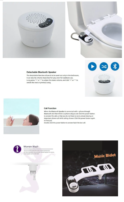 ABS Material Adjustable Music 2 Jetting Manual Toilet Bidet Music Bidet WRAS ACS Approved