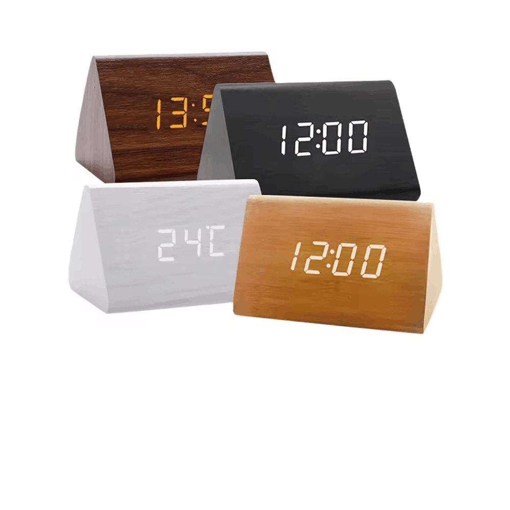 Custom Modern MDF Wooded LED Alarm Digital Desk Clock Thermometer Classical Smart Clock
