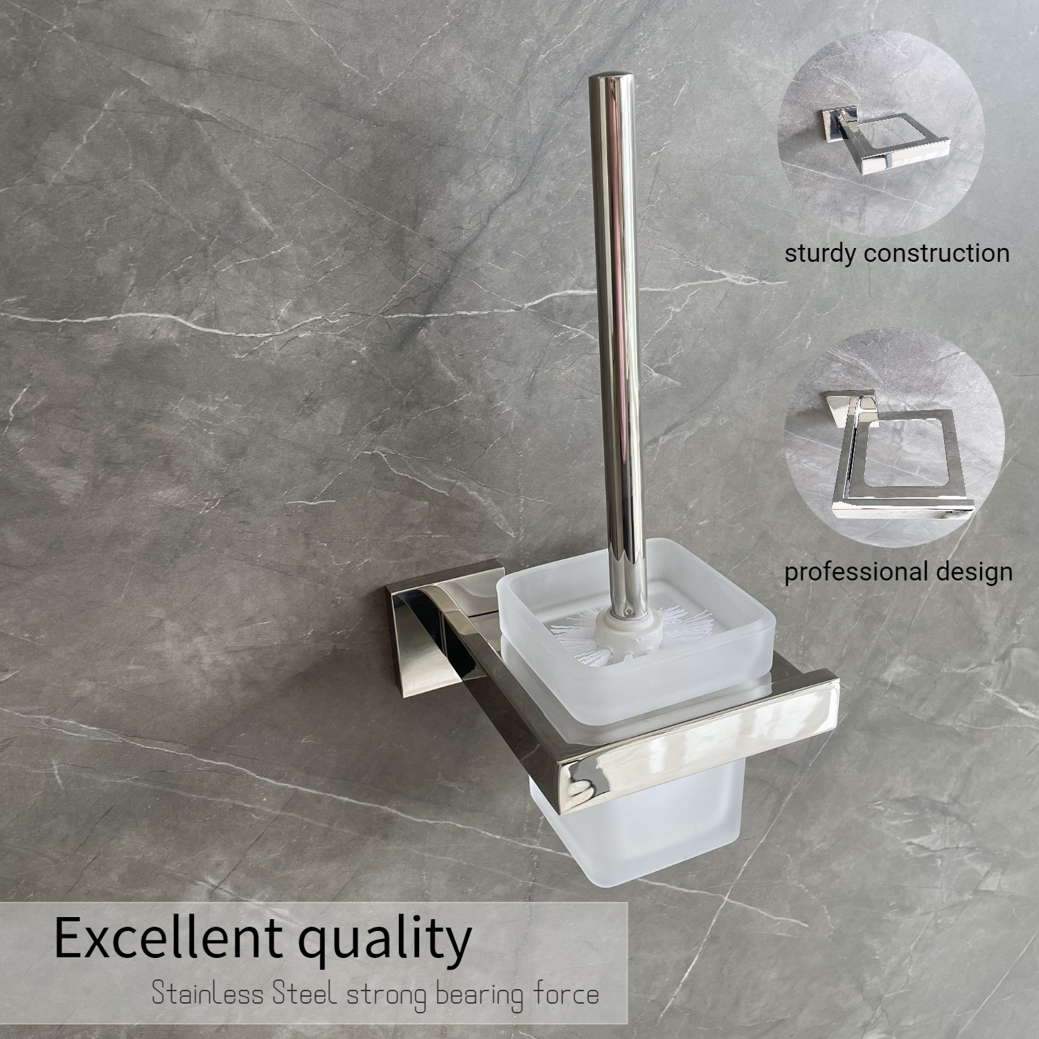 Sus304 Chrome Decorative Toilet Brush Holders Set Wall Mounted