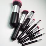 10pcs Mini Makeup Brush Set Travel Black Wooden Handle For Flawless Look