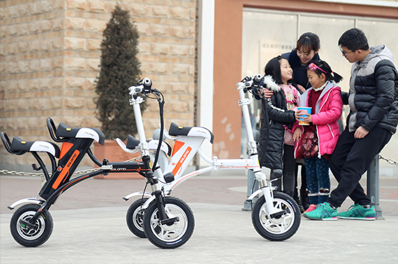 12 Inch 36V Foldable Electric Bike With Two Seats Lithium Battery Brushless Motor