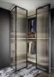 Black Wood Veneer Customized Wardrobe Closet Tailored L Shaped With Glass Doors