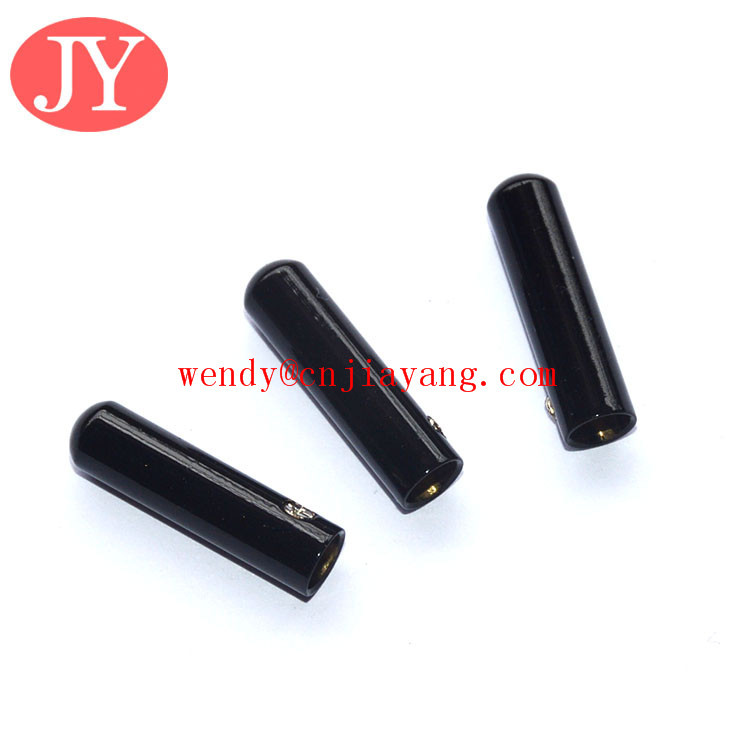 plastic glossy black color plastic shoelace head end cap shoelace tips