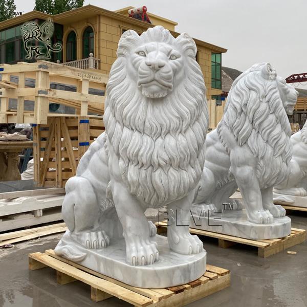 Marble Garden Lion Statue Stone Carvings Large Life Size Animals Sculpture