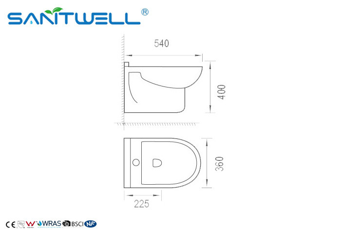 Women Wall Hung Bidet S Trap Ra<0.2um thickness>0.6mm ODM and OEM