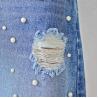 Buy cheap Washed Ladies Denim Pearls A Line Jean Skirt With Hole , Blue Jean Mini Skirt from wholesalers