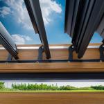 Modern Aluminum Terrace Canopy Roof Louvered Arbours Rot Proof Wooden Coated