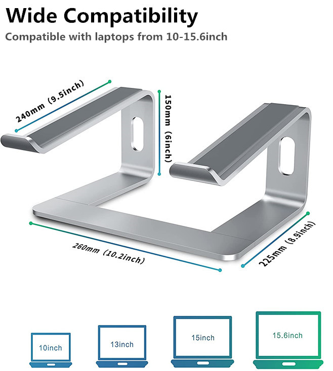 Ergonomic 6061 Aluminum Notebook Stand Mill Finish Anodized