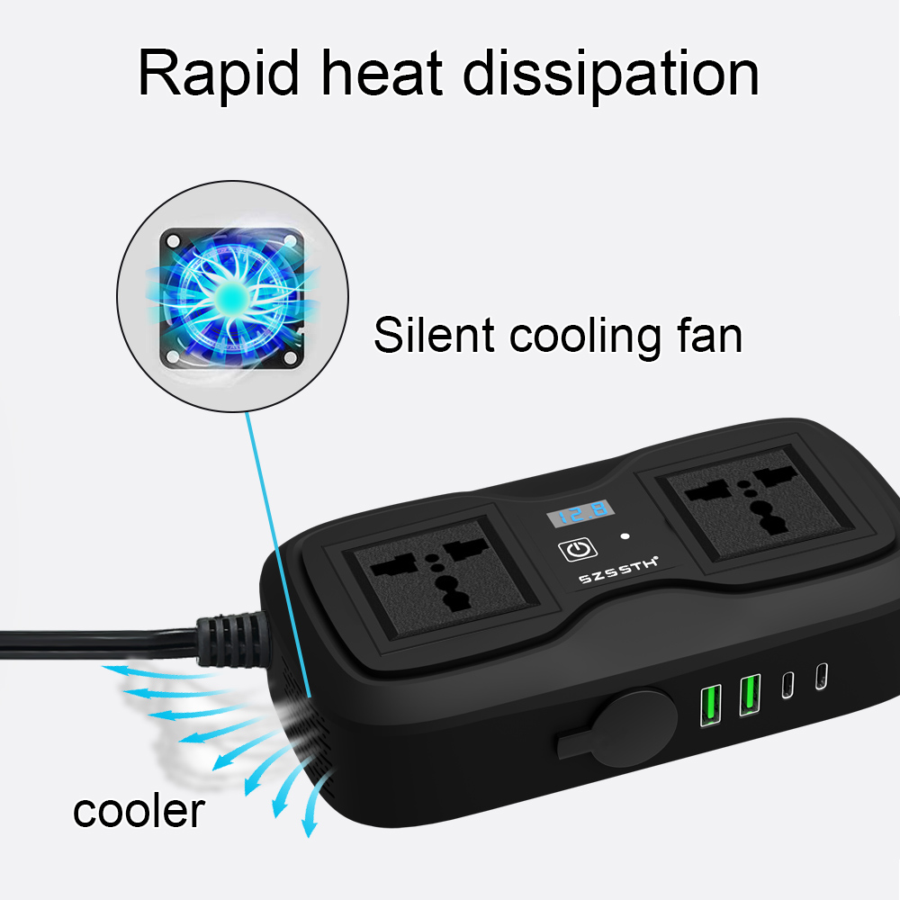 200 Watt Charger Universal Socket 2 AC 2 USB Ports DC 12V to 110V 220V Converter 200W GaN PD Fast Car Power Inverter