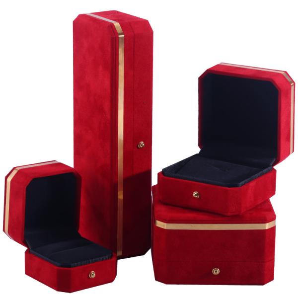 Buy cheap Wholesale manufacturing Necklace Ring Jewelry Set Packaging box Jewellery gift Box Custom logo red Velvet Jewelry Box with Golden Edge from wholesalers