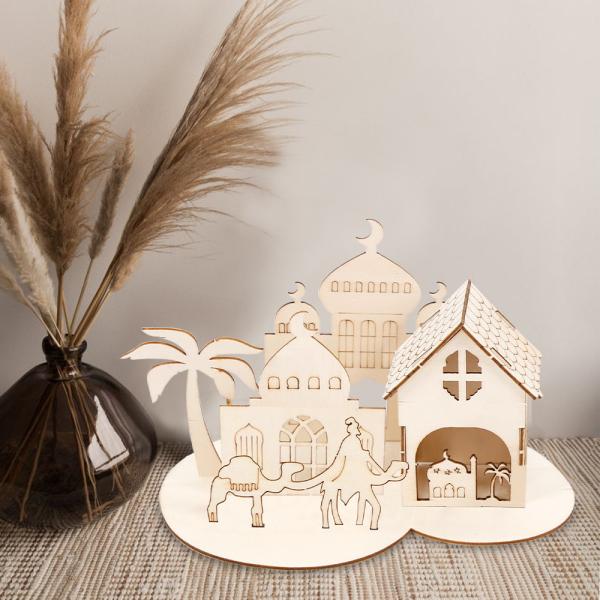 Christmas Wooden Decoration Unfinished Wood Puzzle Diy Painting Xmas Tree Cabin