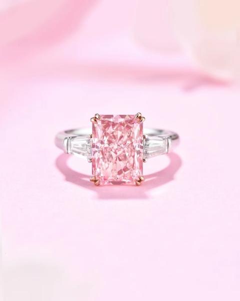 Buy cheap 18k White Gold Synthetic Diamond Ring Large Size 4.31ct Fancy Pink Radiant Cut Diamond from wholesalers