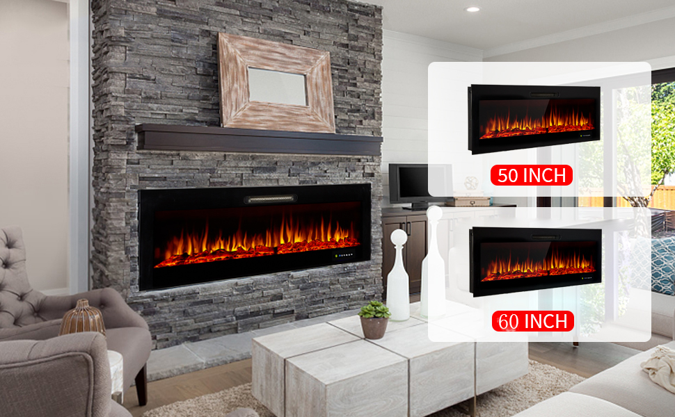 60 Inch Metal and Tempered Glass Insert Electric Fireplace Stove with Linear Design