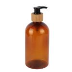 200ml 300ml 500ml Refillable Amber Lotion Bottle With Natural Bamboo Lotion Pump