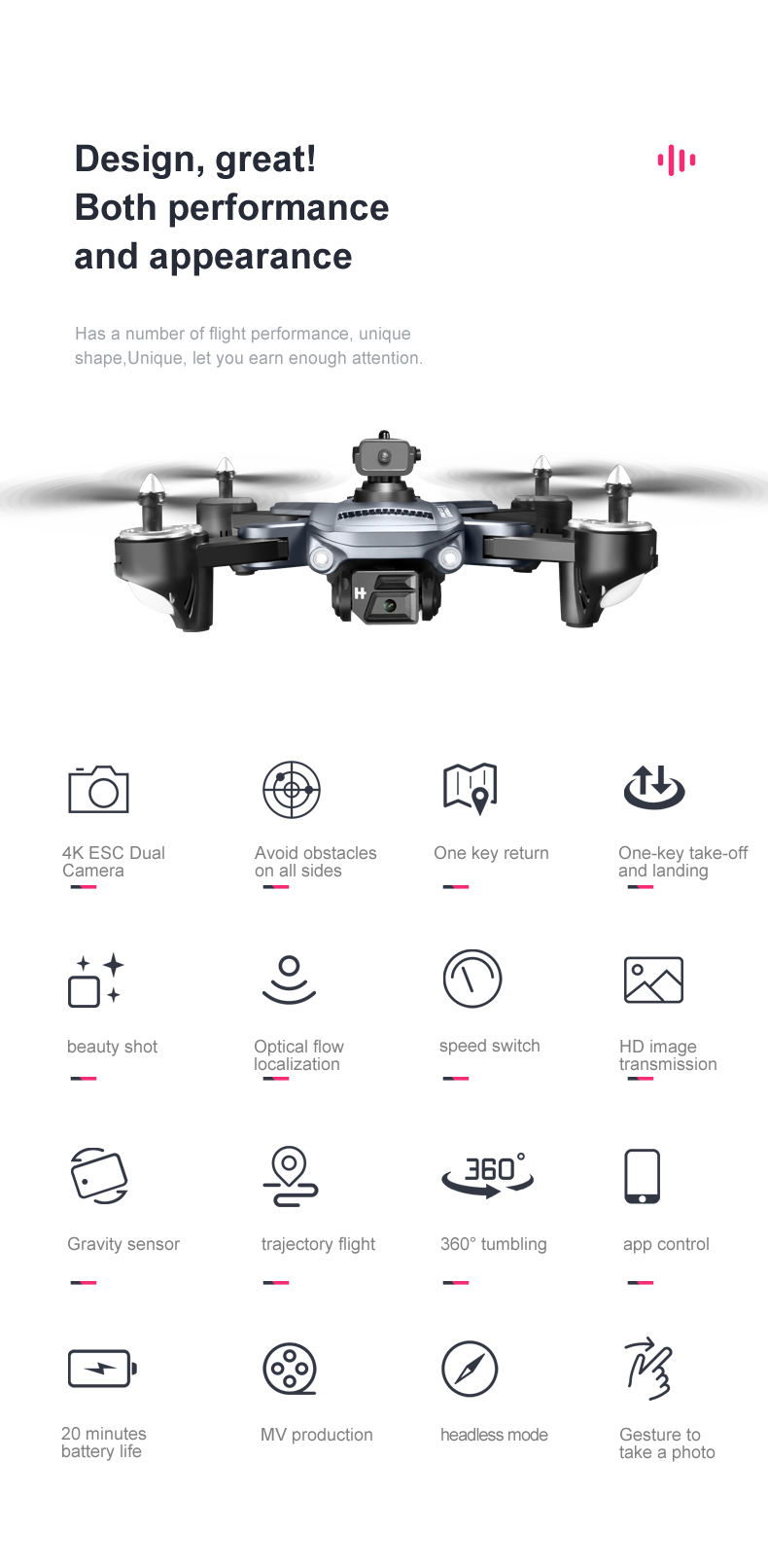 K7 Drone definition Aerial Photography Quadcopter with Electrically Adjustable Remote Control and Optical Flow Positioning