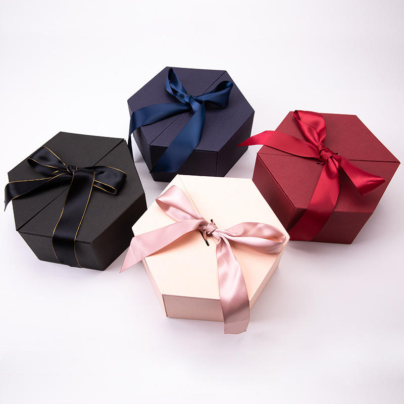 Hexagon Cardboard Magnetic Box Rigid Double Door Gift Box For Beverages